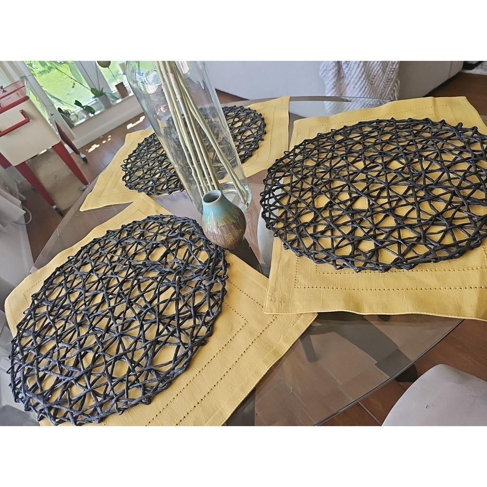 Lot of 3 PIER 1 IMPORTS Laser Cut Trim Goldenrod Cotton Placemats